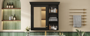 English Elm 30'' Wall-Mounted Medicine Cabinet with Mirror and Adjustable Shelves, Modern MDF Storage Organizer Black N710P209425B