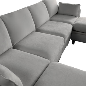 English Elm 102 Inch Linen Modular Sectional Sofa with Hidden Storage and Cloud Cushion Comfort Gray W1099S00215