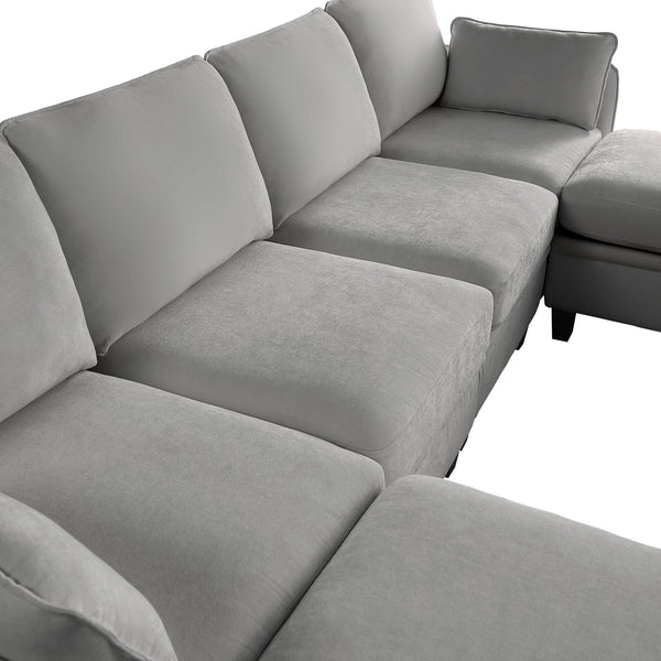 English Elm 102 Inch Linen Modular Sectional Sofa with Hidden Storage and Cloud Cushion Comfort Gray W1099S00215