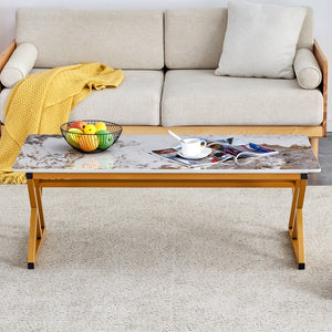 English Elm A Coffee Table Is Made Of Rock Slab Material, With A Natural and Smooth Marble Pattern On The Surface, Which Complements The Modern Design Of The Golden Metal Legs and Adds A Touch Of Fashion.47*23.6