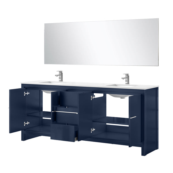 English Elm Navy Double Bath Vanity 80" W With Cultured Marble Top, Chrome Faucets & 70" Mirror For Modern Homes B2731S01765