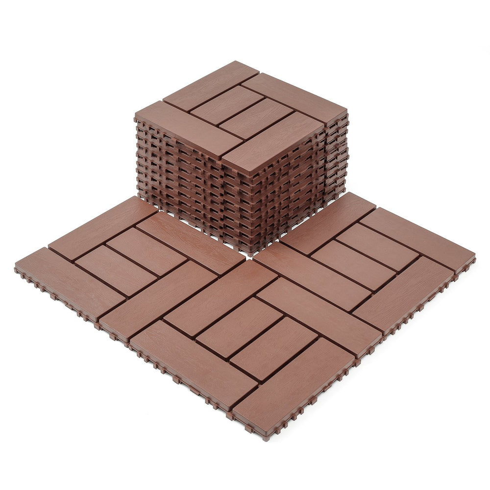English Elm 12-inch Interlocking Pp Deck Tiles Snap Together for Patio Balcony or Courtyard 44 Sq Ft W3022P251853