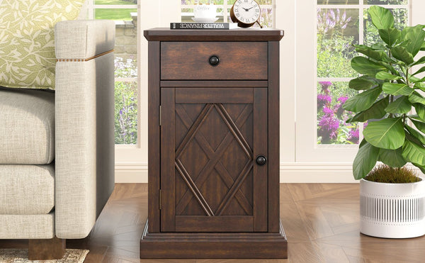English Elm U-can Acacia Wood End Table with Usb Charging Station Drawer and Cabinet Storage Antique Espresso N724P353565P