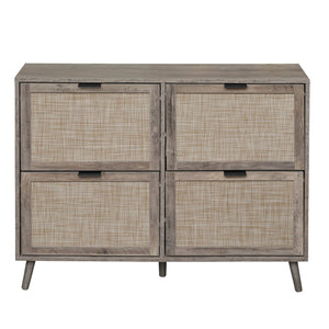 English Elm 4 Door Rattan Shoe Cabinet with Pine Legs Slim Entryway Storage Modern Style W688P173281