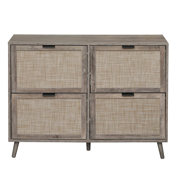English Elm 4 Door Rattan Shoe Cabinet with Pine Legs Slim Entryway Storage Modern Style W688P173281