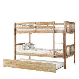 English Elm Twin Over Twin Bunk Bed With Trundle - Versatile Rubberwood Design, Safety Guardrails, Rustic Oak Finish W504S00159-GIGA