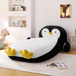 English Elm Twin Penguin Shaped Faux Fur Lounger Bed for Kids Playroom Sponge Filled Floor Chair W1413P384968