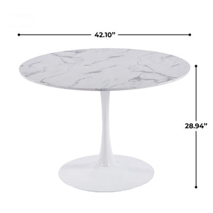 English Elm 1+4 Five Piece Counter Height Pub Set Round Marble Mdf Top Metal Base Kitchen W234S00140