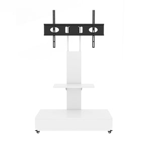 English Elm Tv Rolling Cart with Swivel Mount Lockable Wheels Pull Out Drawer Iron Frame White W241P246899