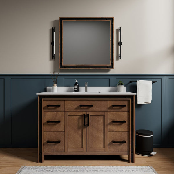 English Elm Rustic Barnwood 48 in Vanity with Cultured Marble Top, Solid Wood Frame, Soft-Close Drawers, Storage B2731P260701