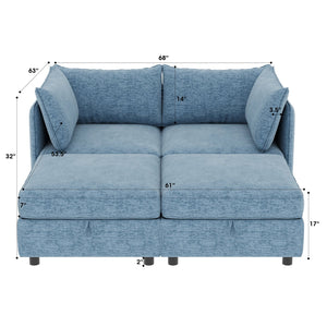 English Elm Love Seat Modular Sectional Sofa with Hidden Storage Mid Century Modern Small Space W680S00143