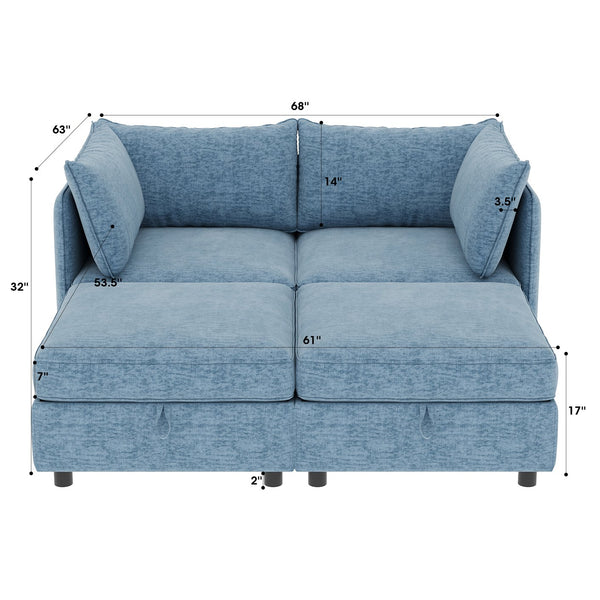 English Elm Love Seat Modular Sectional Sofa with Hidden Storage Mid Century Modern Small Space W680S00143