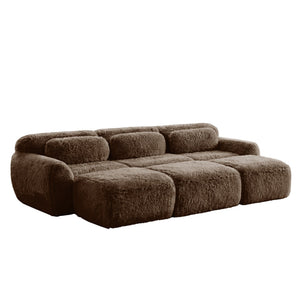 English Elm 3-seater Curved Modular Sectional Plush Upholstered Sofa with Linkable Ottoman for Living Rooms Chocolate W714S01543