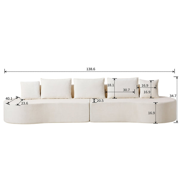 English Elm 138.6" Curved Modular Sectional Sofa Low Profile High Density Foam Living Room Lounge White N767P366006W