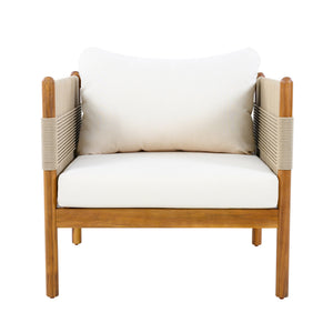 English Elm Outdoor Acacia Wood Patio Club Chair with Diamond Rope Weave and Weather Cushions Beige,Cream,Teak N768P361445T