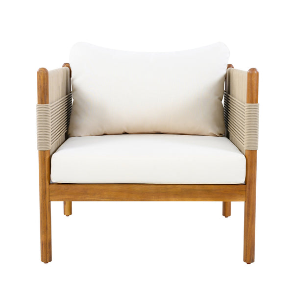 English Elm Outdoor Acacia Wood Patio Club Chair with Diamond Rope Weave and Weather Cushions Beige,Cream,Teak N768P361445T