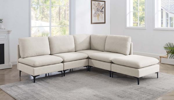 English Elm Linen Upholstered Sectional Sofa with Black Metal Legs Mid-century Modern Living Room Almond B2748S00098