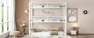 English Elm Twin Xl Triple Bunk Bed - Heavy-Duty Metal Frame With Safety Guardrails & Noise-Reduced Design, White W1580S00165-GIGA