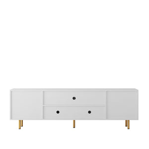 English Elm White Fluted TV Stand 68" Modern White Media Console with 4 Storage Doors, Gold Legs Accent, Durable MDF Finish W1321P185967