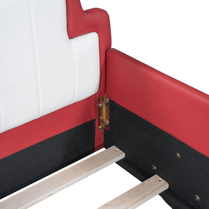 English Elm Twin Race Car-Shaped Platform Bed with Safety Rails and Sturdy Slats for Kids’ Room Comfort Red SF000127AAJ