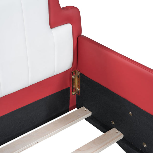 English Elm Twin Race Car-Shaped Platform Bed with Safety Rails and Sturdy Slats for Kids’ Room Comfort Red SF000127AAJ