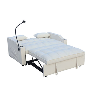 English Elm Modern Velvet Loveseat Futon Sofa with Pullout Bed, 3-in-1 Convertible Sleeper, USB Ports, Pockets Beige 46.85 L x 38.98 W x 16.14 H W2297P224266