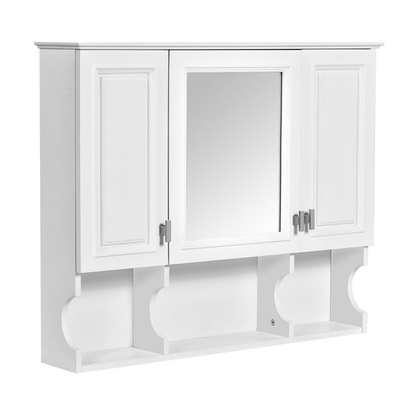 English Elm 35'' Modern Wall-Mounted Medicine Cabinet with Mirror, Hidden Storage and Open Shelves for Bath White N710P209443K