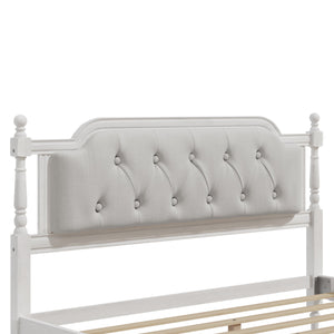 English Elm Traditional Solid Wood Bed Frame with Tufted Upholstered Headboard, No Box Spring Needed, Sturdy 400 lb Capacity Antique White 57.5 L x 22.5 W x 10.5 H N701P242546K