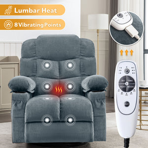 English Elm Oversized Swivel Recliner with Massage Heating Linen Upholstery and Usb Port W1521P411667