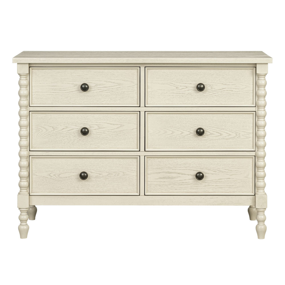 JLA Home Madison Park Signature - Small Dresser with Six Drawers, Vintage-Inspired Spindle Legs, Anti-Tip Safety & Quiet Glides Antique Cream MPS137-0319