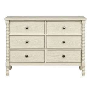 JLA Home Madison Park Signature - Small Dresser with Six Drawers, Vintage-Inspired Spindle Legs, Anti-Tip Safety & Quiet Glides Antique Cream MPS137-0319