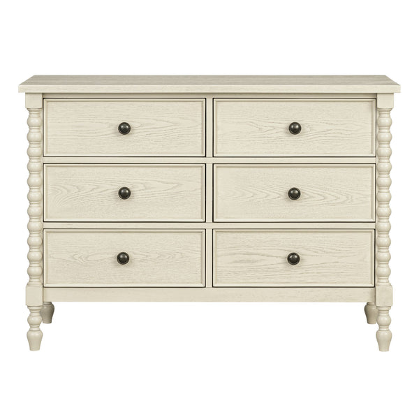 JLA Home Madison Park Signature - Small Dresser with Six Drawers, Vintage-Inspired Spindle Legs, Anti-Tip Safety & Quiet Glides Antique Cream MPS137-0319
