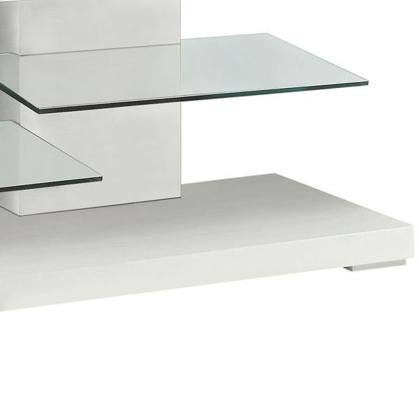 English Elm Strick White High Gloss 2-Shelf TV Stand with Tempered Glass, Spacious Modern Storage, 47" Wide B062P328700