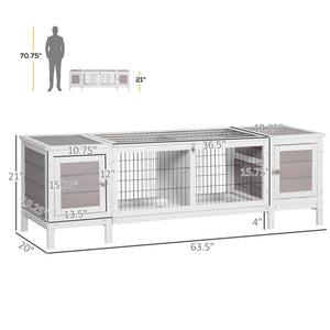 English Elm Pet Rabbit Hutch in White Fir Wood with Pull Out Tray and Divided Living Space T3971P407318