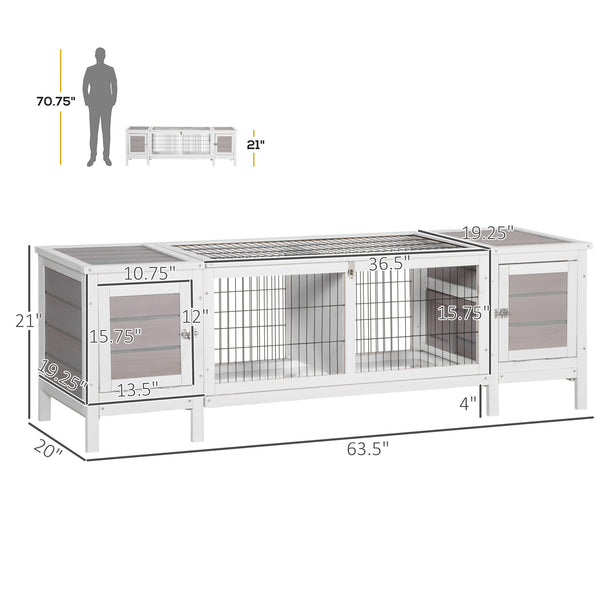 English Elm Pet Rabbit Hutch in White Fir Wood with Pull Out Tray and Divided Living Space T3971P407318