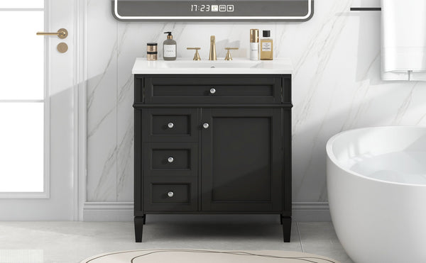 English Elm 30'' Modern Bathroom Vanity With Ceramic Sink & Soft-Close Drawers - Stylish Storage Solution! N710P206904B