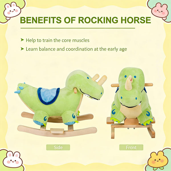English Elm Dinosaur Plush Rocking Toy for Toddlers with Sound Effects and Wooden Base T3971P442730