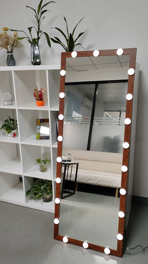 English Elm Hollywood Full Length LED Mirror with 22 Bulbs, 3 Color & Brightness Modes, Walnut Frame, Touch Control W708P297645