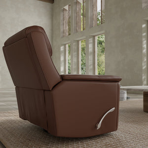 English Elm Oslo Manual Glider Recliner with Genuine Leather, 360° Swivel, High-Density Foam & Hardwood Frame Pecan B339P411562
