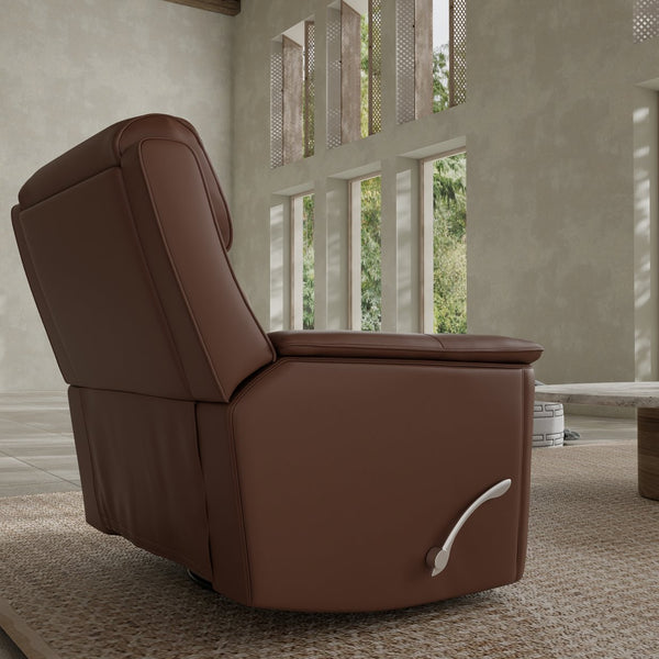 English Elm Oslo Manual Glider Recliner with Genuine Leather, 360° Swivel, High-Density Foam & Hardwood Frame Pecan B339P411562