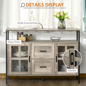 English Elm Homcom Industrial Sideboard Buffet: Versatile Storage Cabinet With Adjustable Shelves & Glass Doors W2225P217381