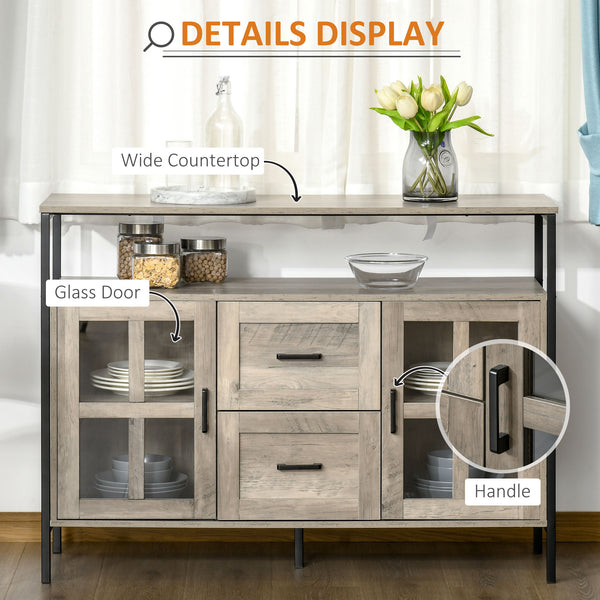 English Elm Homcom Industrial Sideboard Buffet: Versatile Storage Cabinet With Adjustable Shelves & Glass Doors W2225P217381