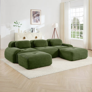 English Elm U-shaped Modular Sectional Corduroy Sofa with Wide Armrests for Living Room Comfort Olive Green W714S01259