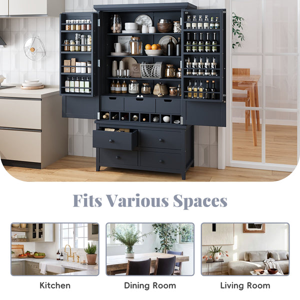 English Elm Topmax Freestanding Pine Wood Kitchen Pantry Cabinet with Wine Rack Gray SP000070AAE