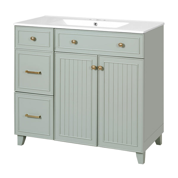English Elm 36" Modern Bathroom Vanity with Ceramic Sink, Soft-Close Doors, Double-Layer Drawer & Storage Elegance Green N729P289163F