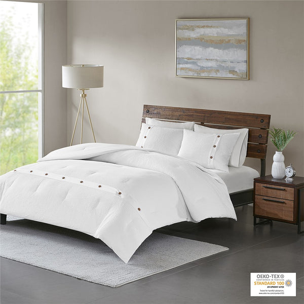 English Elm 3 Piece Cotton Waffle Weave Comforter Set Full/Queen with Decorative Wood Buttons OEKO-TEX Certified Comfort White 18.9 L x 12.6 W x 12.6 H B03597061