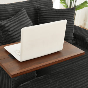 English Elm Fluffy Corduroy Single Sofa with Ottoman Bluetooth Speaker Usb Port and Rotating Tray W3705P476390