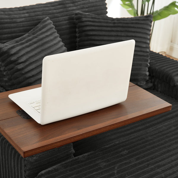 English Elm Fluffy Corduroy Single Sofa with Ottoman Bluetooth Speaker Usb Port and Rotating Tray W3705P476390