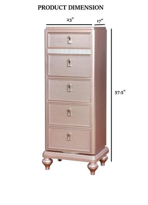 English Elm Contemporary Chic Chest with Gold Accents, Acrylic Trim, Metal Bracket Legs and Dust‑Proof Drawers Rose Gold 21 L x 26 W x 57 H B2741P372226