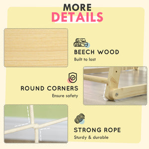 English Elm Qaba Wooden Indoor Jungle Gym 5-in-1 for Toddlers, Climbing Wall, Monkey Bars, Rope Ladder, Swing, Safe Playset 3+ W2225P229571